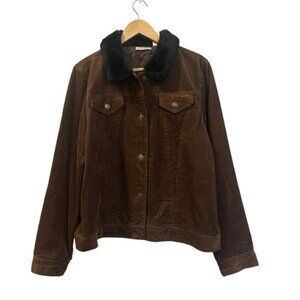 Y2K Barn Trucker Brown Corduroy Jacket with Black Faux Fur Collar Size XL